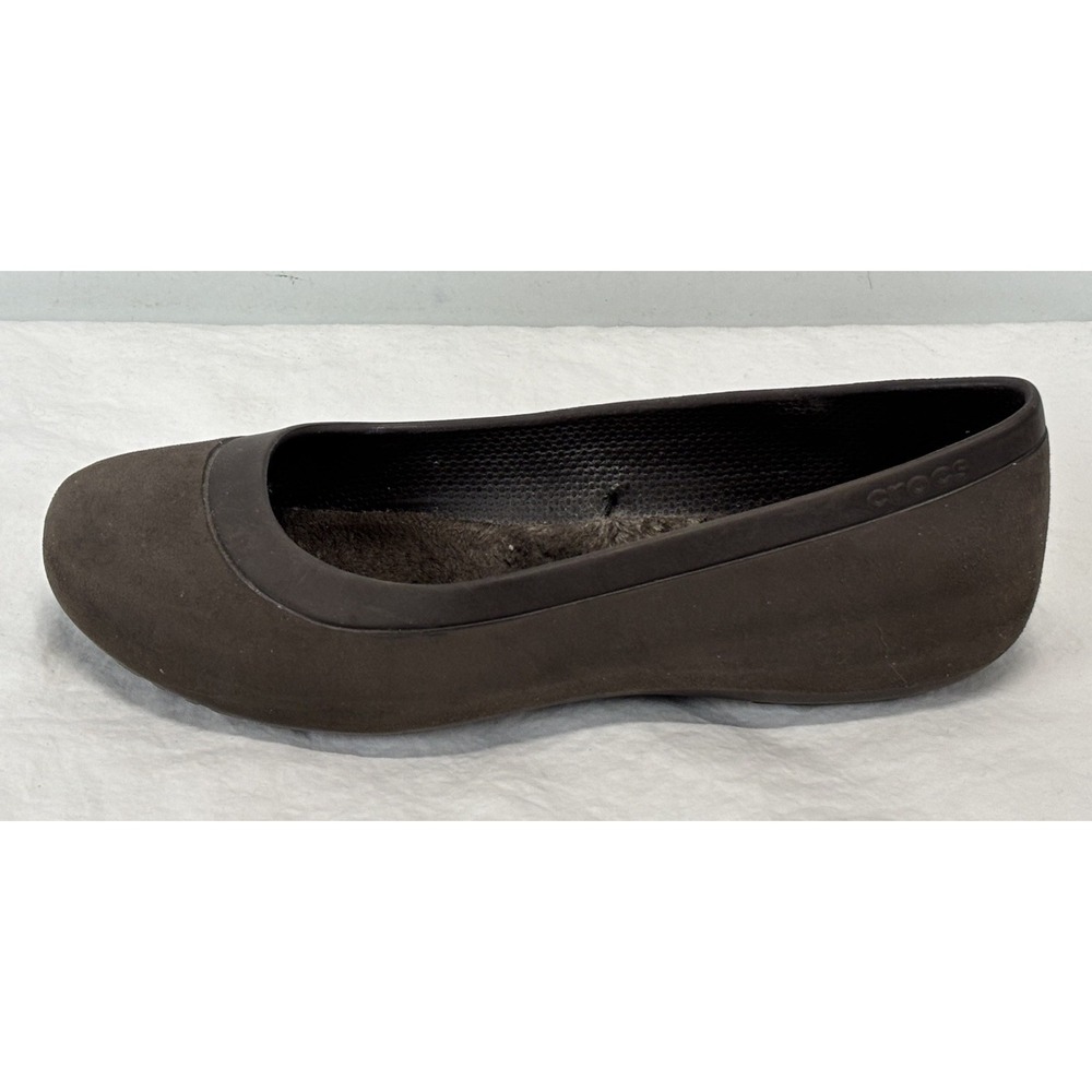 Crocs Women's 7 Mammoth Brown Rubber Faux Fur Lined Ballet Flats Slip On